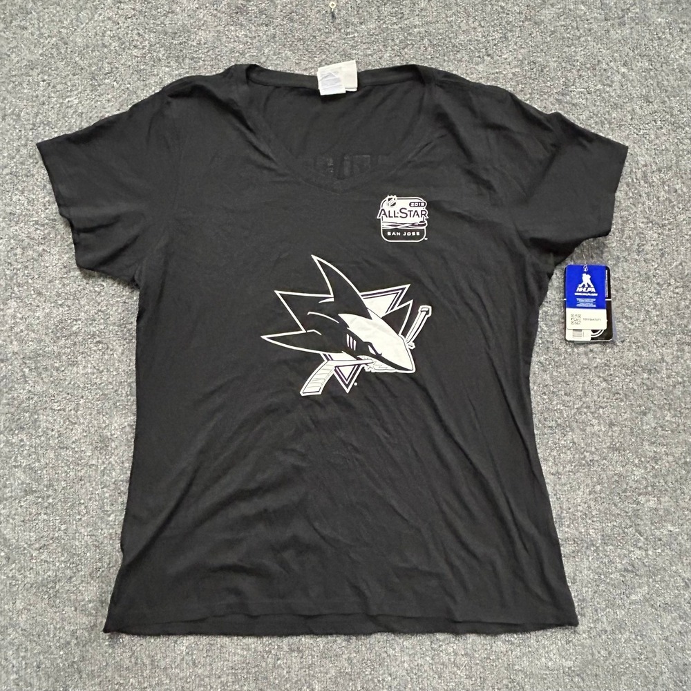 NHL T-Shirt Womens XL Black 2019 All-Star Game San Jose Erik Karlsson 65 V-Neck